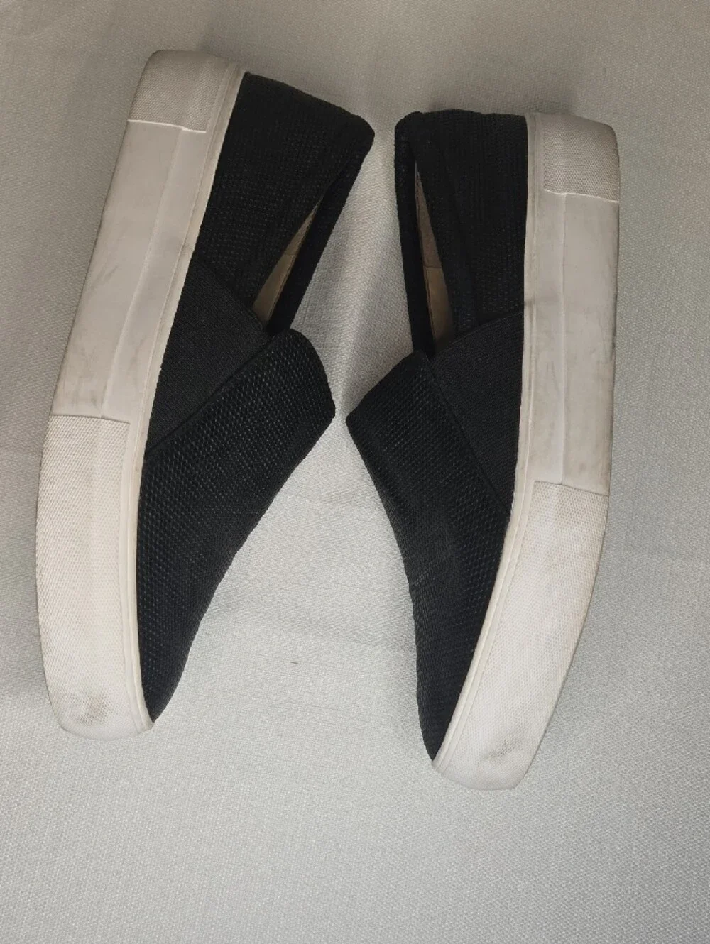Women's Black Slip-On Canvas Loafers with White Platform Sole
